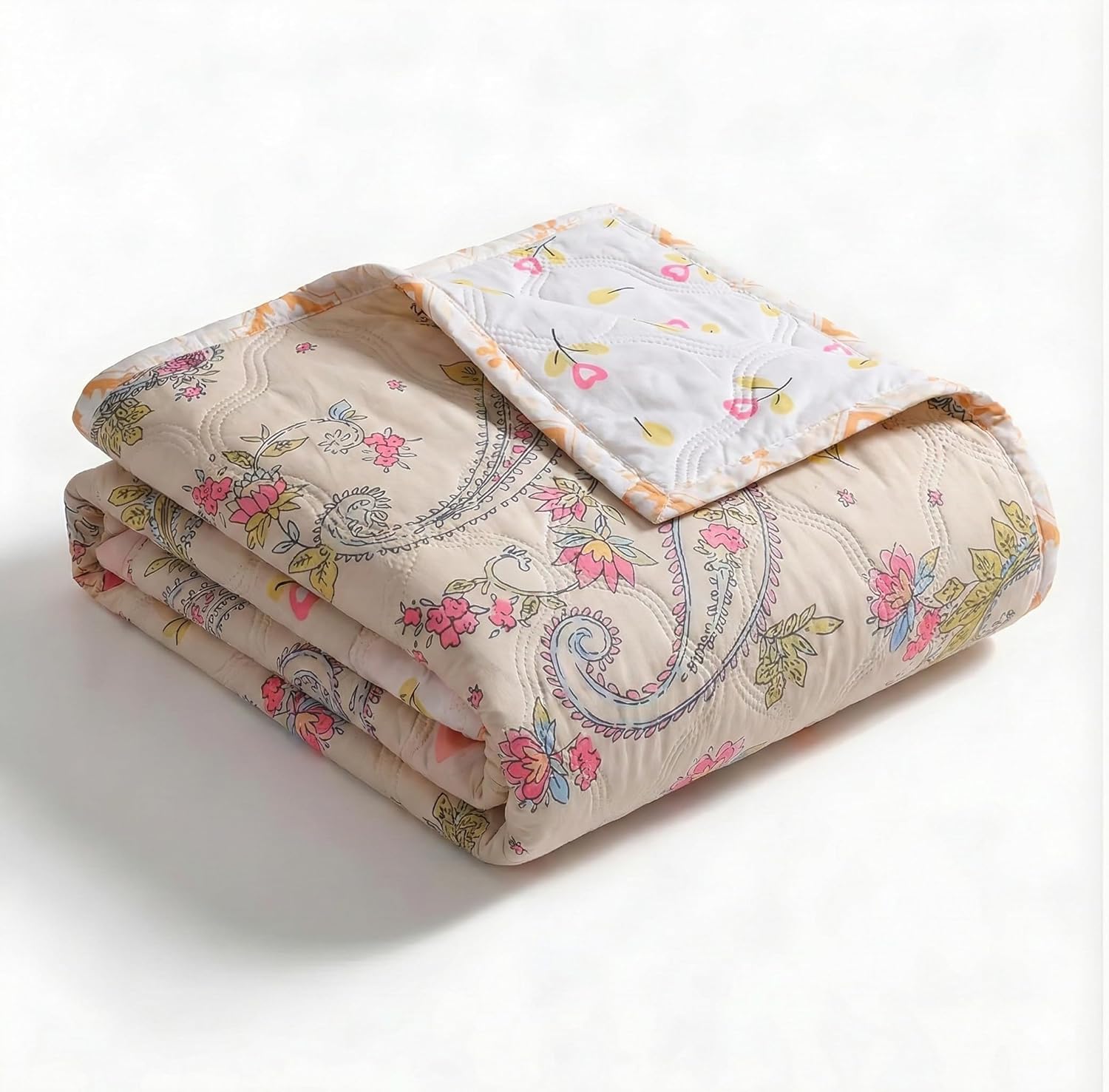 Lightweight AC Blanket for Single Bed Or Double Bed - Breathable Reversible Comforter for Summer Soft Microfiber All-Season Quilt for Mild Winter (Cream CLOLUR Printed Design, Single Bed) Kafalo