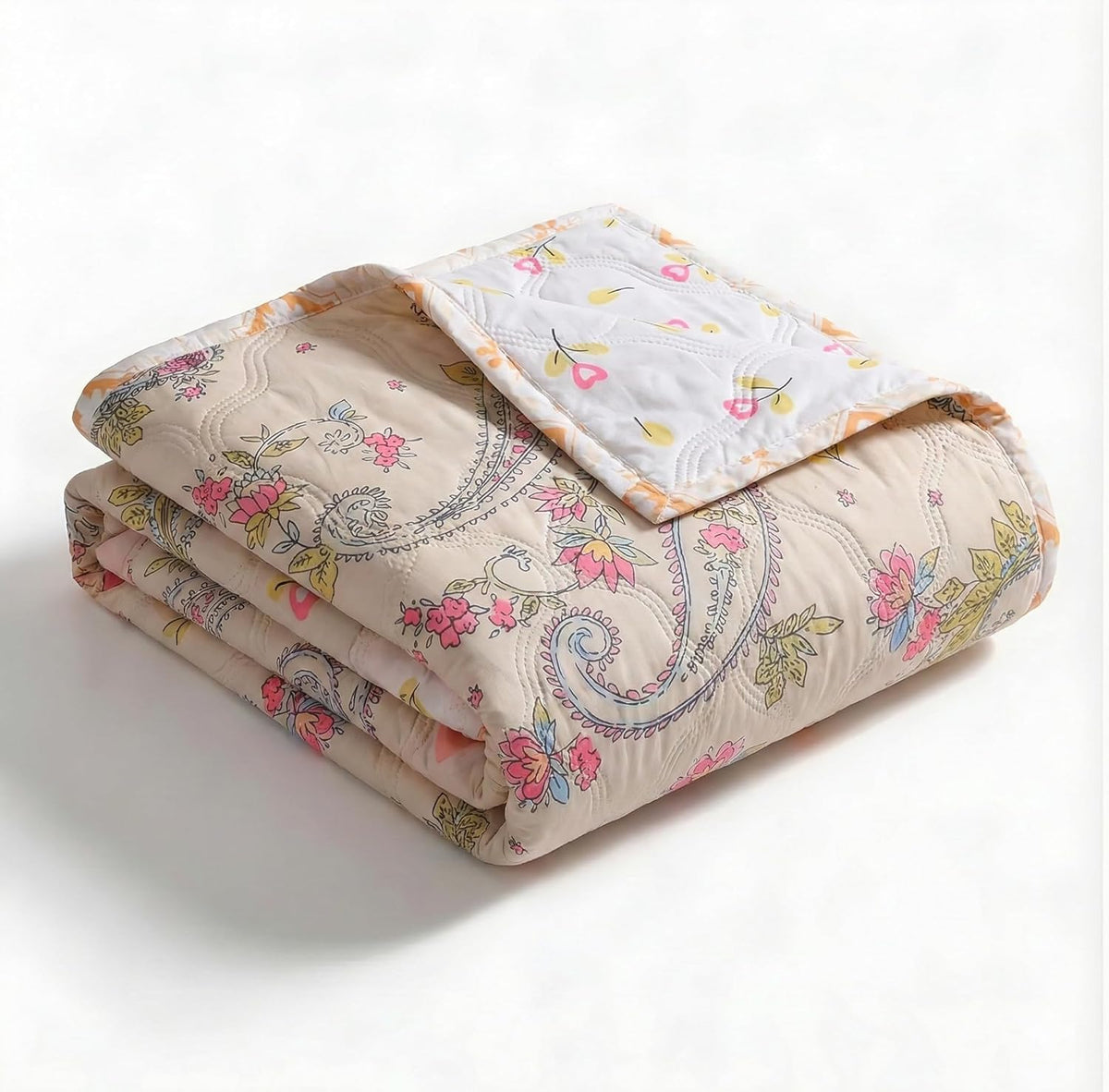 Namolyte Cotton Reversible Summer Blanket, AC Comforter with Classic Printed Design, Cooling Quilt Dohar for Single Double Bed, Ideal for Gifting (Cream, Single) Kafalo