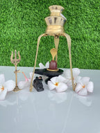 Narmadeshwar Shivling Ardhanareshwar Religious Statue Set with Brass Stand, Black and Gold