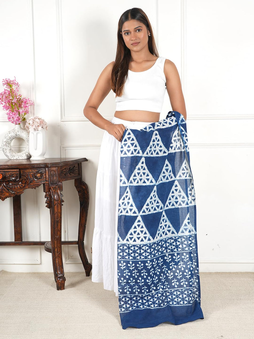Gutthi Women's Cotton Stoles | Scarf Lightweight & Comfortable for All Seasons, Size (100X180 CM) (Blue)