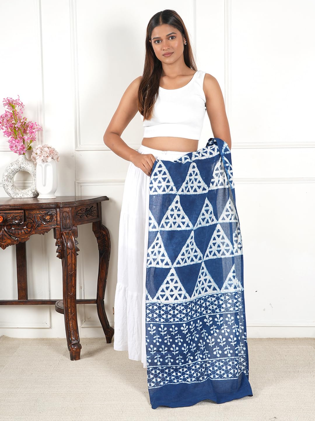 Gutthi Women's Cotton Stoles | Scarf Lightweight & Comfortable for All Seasons, Size (100X180 CM) (Blue)