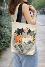 THE SACK CO. Large Canvas Tote Bag for Women, Tote Handbags for Women with Zipper & for College, Shopping, Office (tsc_Cute Cat Bouquet Canvas)