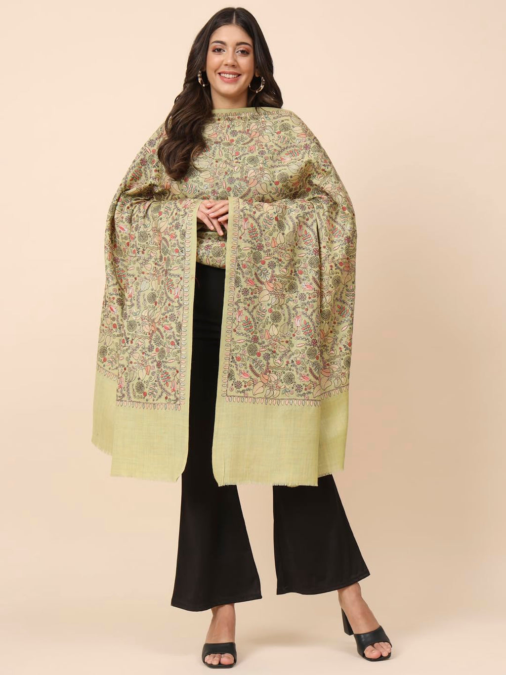 Pashmoda Women Gilkaari Pure Wool Embroidered Shawl (Size 101X203 CM)