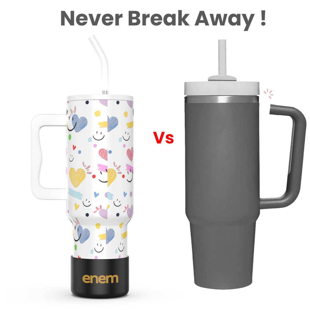 enem Tumbler, Happy Chaos, Tumbler with Metal Straw, Sipper, with Lid Leak Proof, 1 Metal Ice Cube, 1 Copper Spring (Tamba), Base Protector, Mug Travel, 1.2L