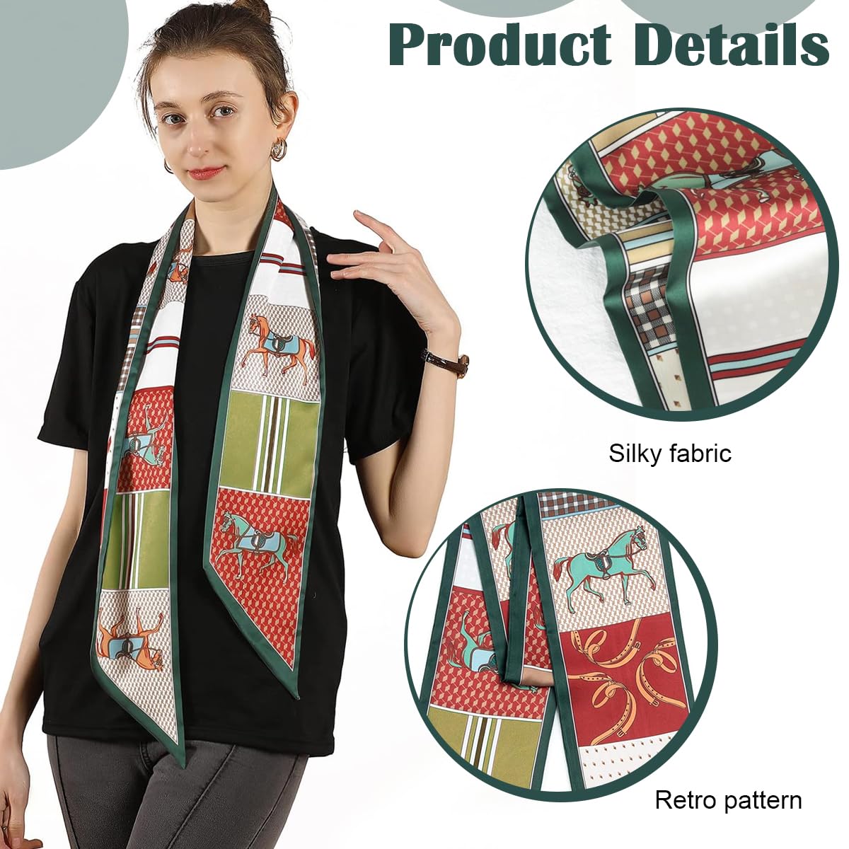 PALAY® Silk Neck Scarf for Women Stylish Satin Hair Wrap Handbag Decor