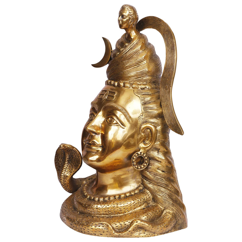 ARTVARKO Lord Shiva Face Head Big Brass with Sheshnaag Murti Shiv Statue Shivaratri Mahashivaratri Maha Shivratri Idol for Pooja God Sculpture Height 21 Inches