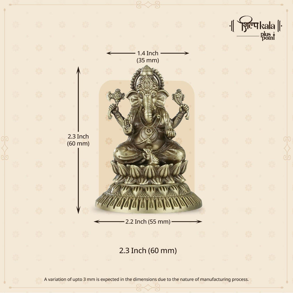 Shilpkala Brass Ganesh Idol 2.3 Inch - Exquisite Fine Detailing & Antique Finish, Premium Brass Murti for Mandir, Luxury Home Decor, Divine Blessings & Spiritual Gift Item, Festival Gift, (Brown)