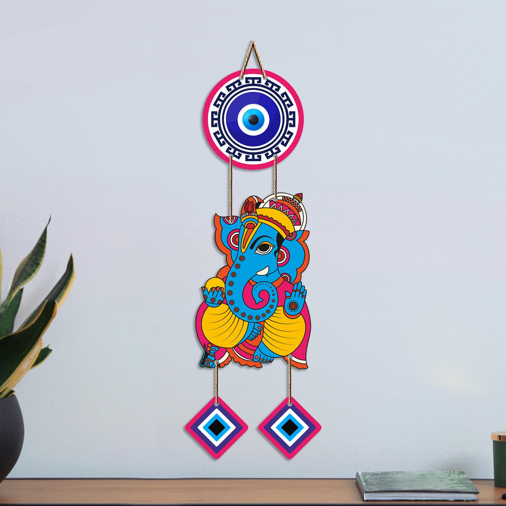 Artvibes Shree Ganesha Evil Eye Nazar Battu Wall Hanging for Home Entrance | Spiritual Vastu Decor for Living Room Bedroom Office Temple | Positive Energy MDF Decorative Gift (WH_8558N)