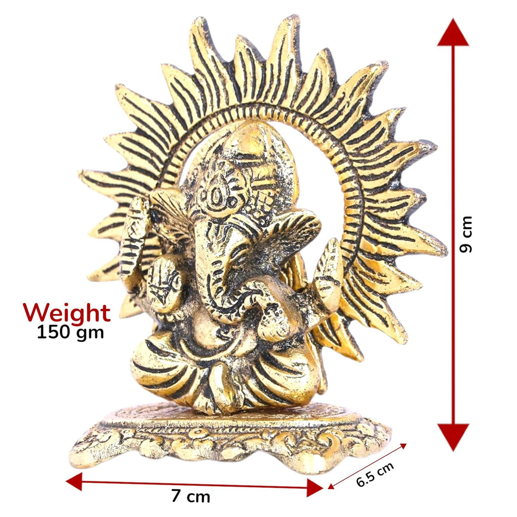 KridayKraft Mini Ganesh ji with chakar Antique Finish,Metal Ganesha Statue,Ganpati Murti Idol for Pooja & Home,Office Décor Ganesh Idol for Car Dashboard Religious Showpiece for Decoration