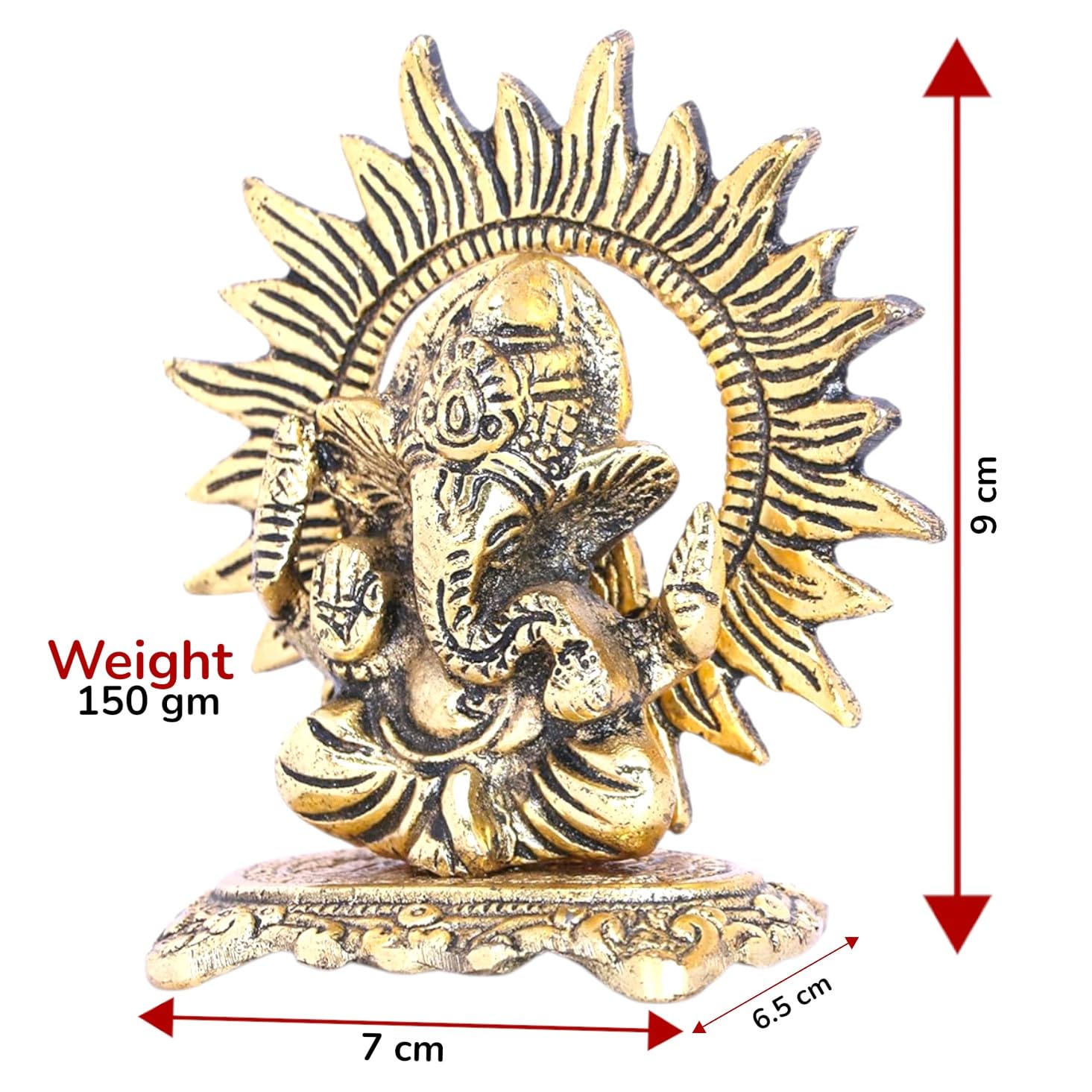 KridayKraft Mini Ganesh ji with chakar Antique Finish,Metal Ganesha Statue,Ganpati Murti Idol for Pooja & Home,Office Décor Ganesh Idol for Car Dashboard Religious Showpiece for Decoration