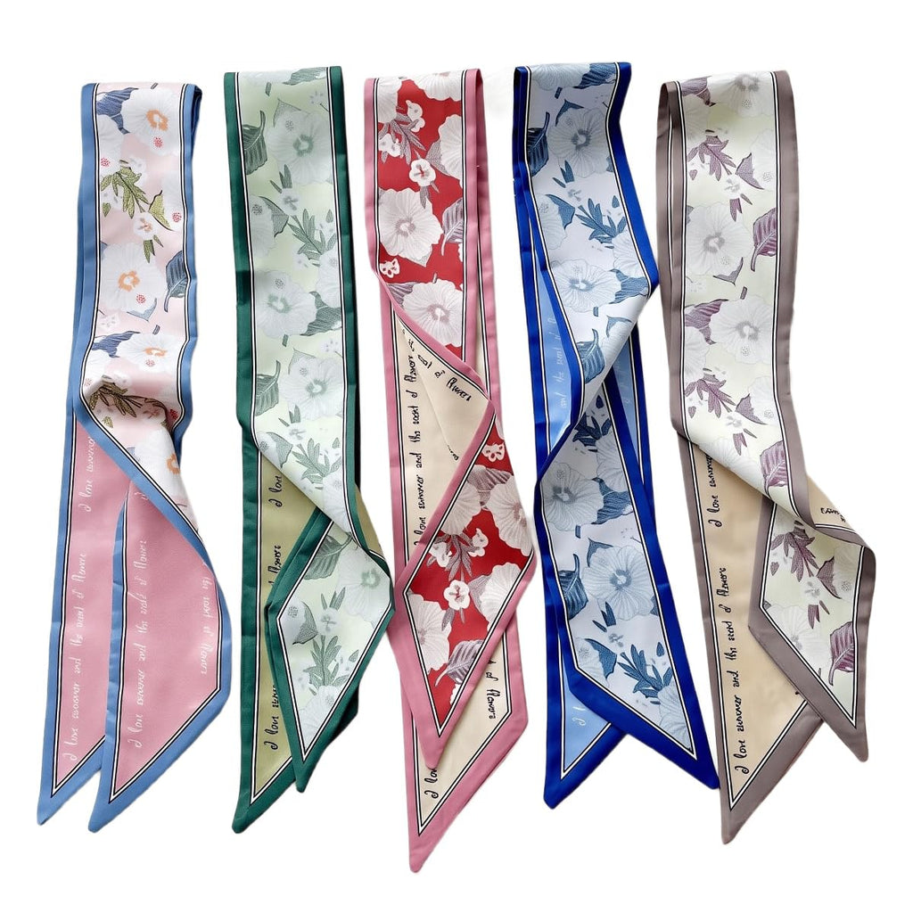 PALAY® 5pcs Hair Scarf Silk Scarf for Women Stylish Assorted Floral Print Neck Scarves & Headband Scarfs for Hair Styling or Handbag Ribbon Accessories - 34x2.7 Inch