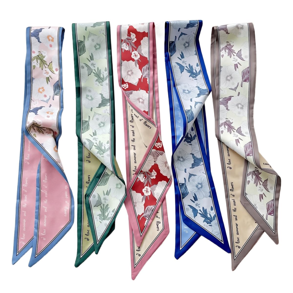 PALAY® 5pcs Hair Scarf Silk Scarf for Women Stylish Assorted Floral Print Neck Scarves & Headband Scarfs for Hair Styling or Handbag Ribbon Accessories - 34x2.7 Inch