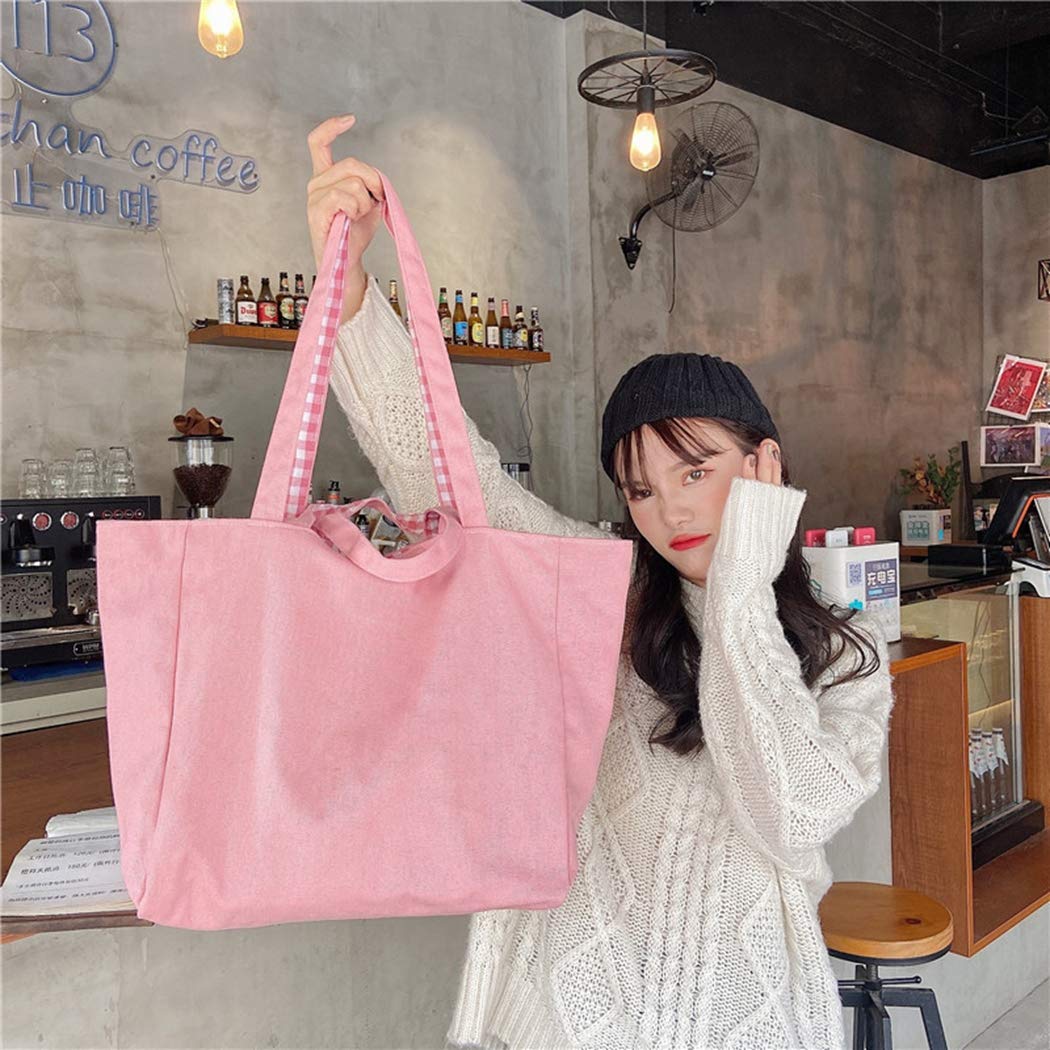 Anjetan Reversible Shoulder Bag Large Capacity Plaid Shoulder Bag Cotton Tote Bag Shopping Tote Bag Plaid Canvas Bag Cotton Tote Bags