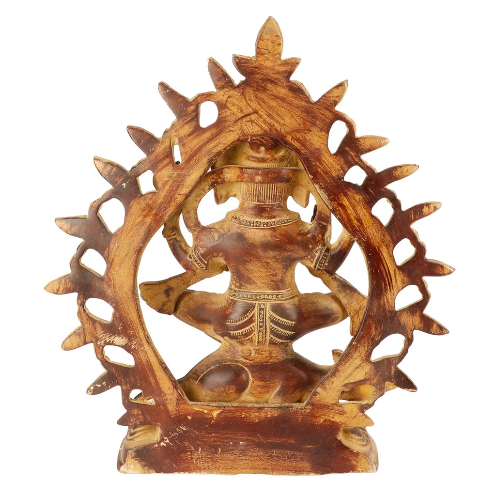 ARTVARKO Antique Brass Lord Ganesha Bhagwan Idol Ganpati Sitting on Mooshak Rat Sawari Copper Brown Color 11.5 Inch.