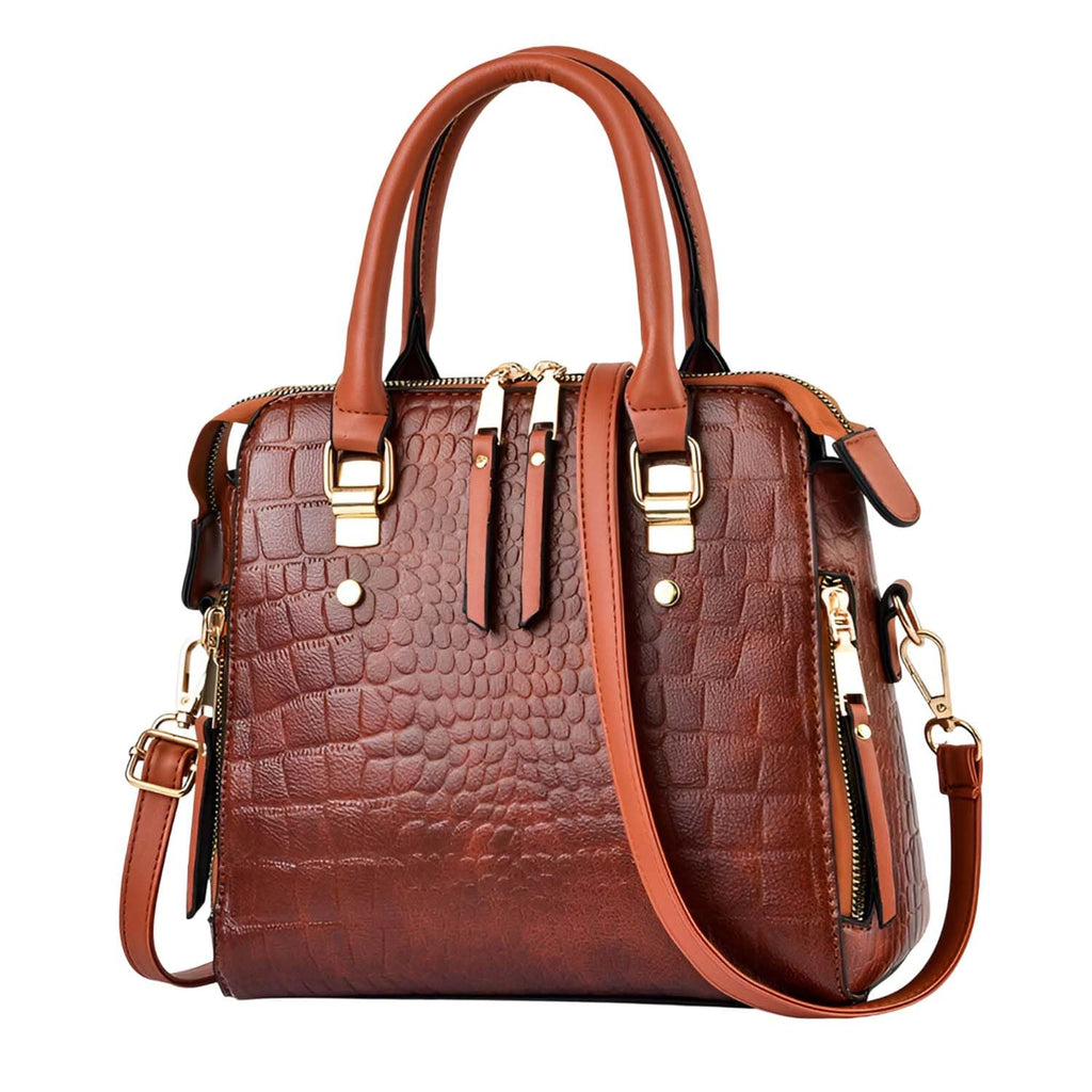 SYGA Women Elegant Crocodile Pattern Shell Handbag –Tote with Adjustable Strap (Brown)