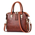SYGA Women Elegant Crocodile Pattern Shell Handbag –Tote with Adjustable Strap (Brown)