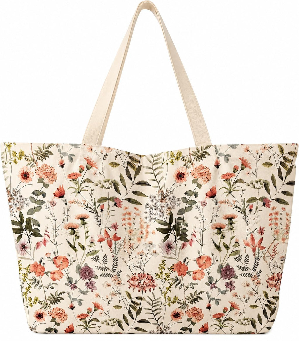 Velmora Women's Tote Bag with Zipper - Aesthetic Shoulder Bag for College, Office & Grocery Shopping | Cotton Tote Handbag with Inner Pocket,