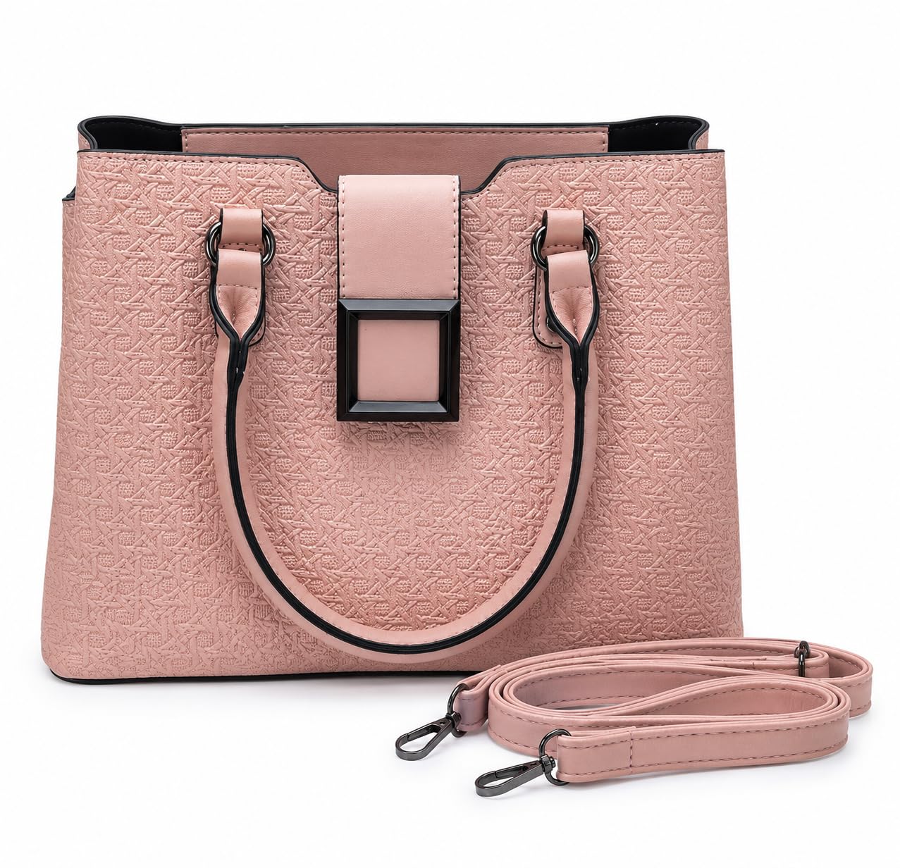 LOVHIDE Women's Premium Textured PU Leather Tote Bag with Detachable Shoulder Strap | Elegant Handbag for Office, Shopping, Travel & Daily Use | Spacious Top Handle Satchel Purse for Women (Pink)