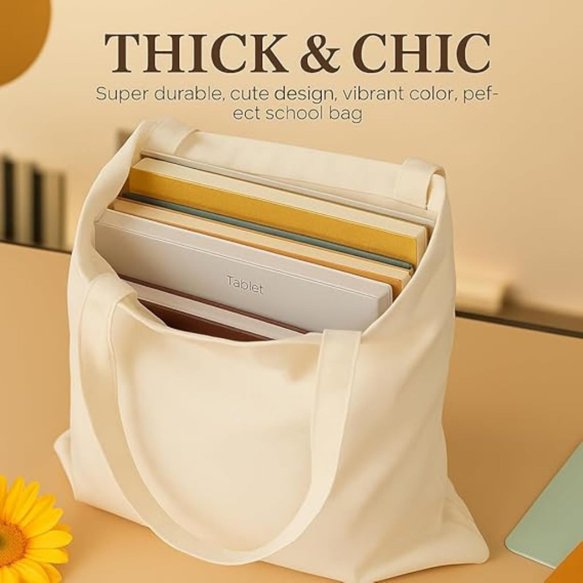 Riheesh Cotton Bags, Natural Cotton, Large Shopping Bags with Long Handles, Set of 2, Off-White Tote Bag for Women/Girls | Multipurpose Bags for School/Gym/Shopping