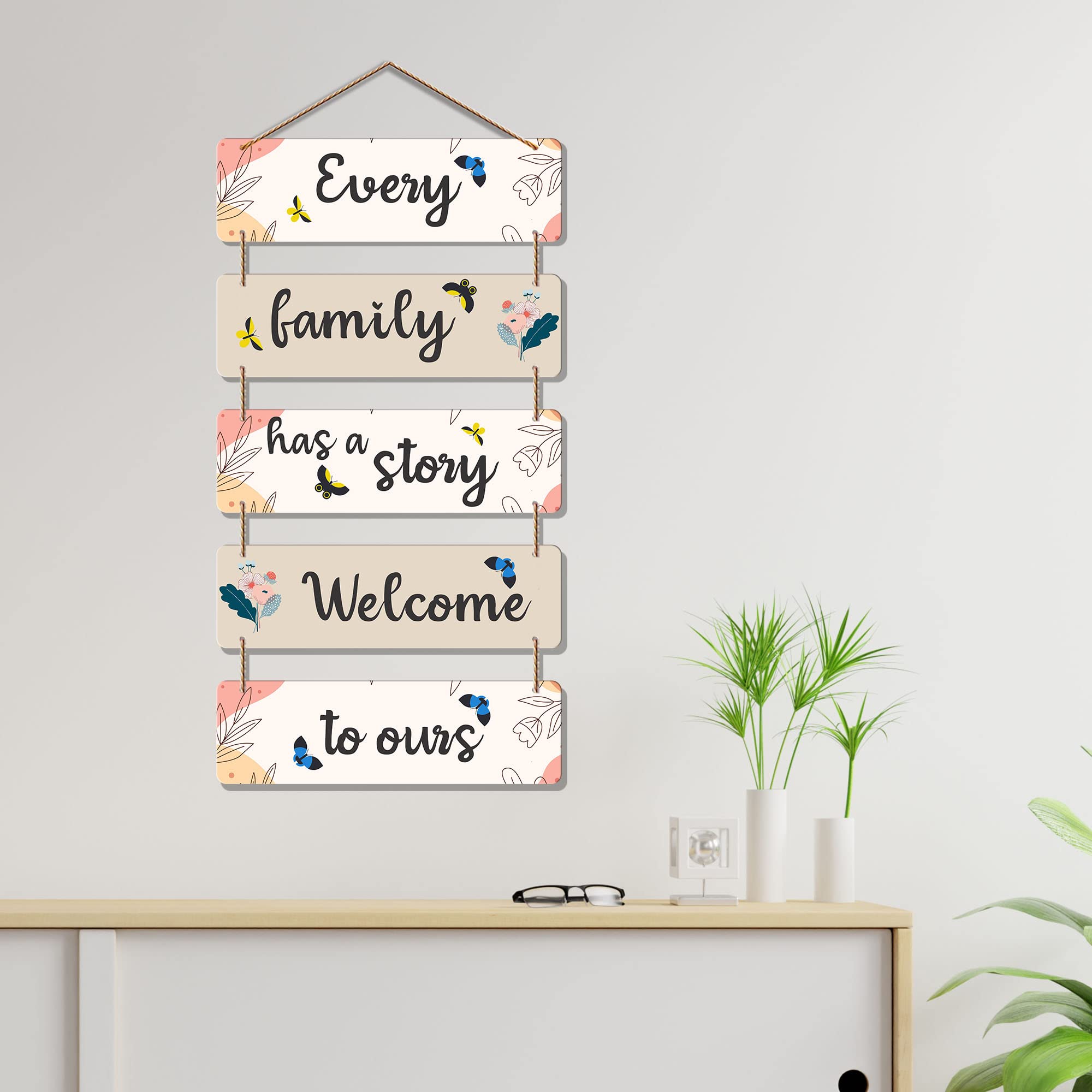 Artvibes Every Family Has A Story Welcome In Ours Decorative Wall Art MDF Wooden Wall Hanger for Home | Wall Art For Hall | Family Quotes Wall Hanging | Wall Poster | Wall Art Print (WH_6203N)