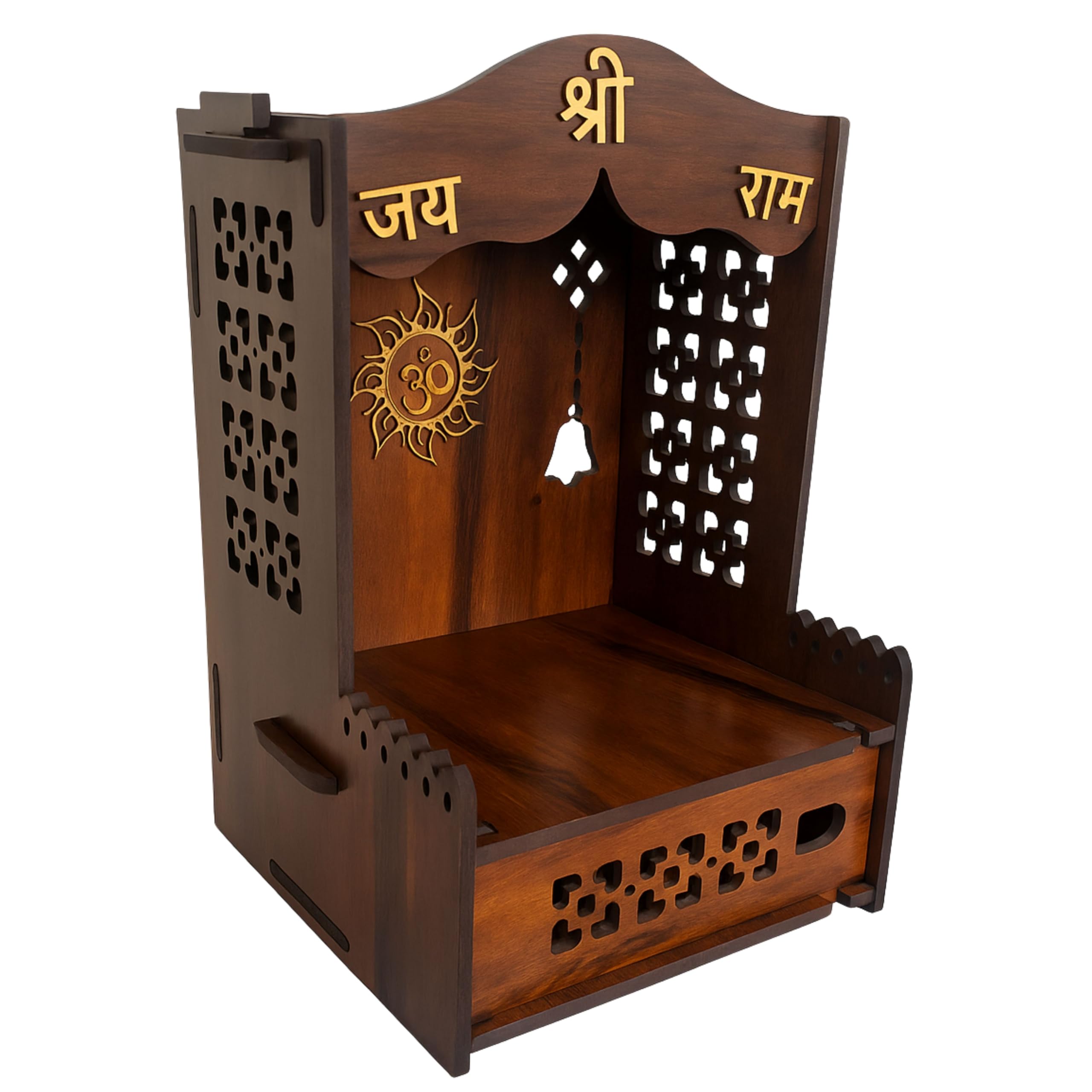 HOMEWEY DECOR Wooden Home Temple Handcrafted Support Heavy Idols Luxurious Finish Pooja Mandir for Home and Office Wall Mount for Room (Design14)