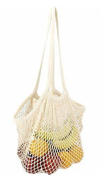 MSK Looms Eco Friendly Light Weight Cotton Net String Bag with Long Handle, Reusable Produce Bag for Fruits and Vegetable - White