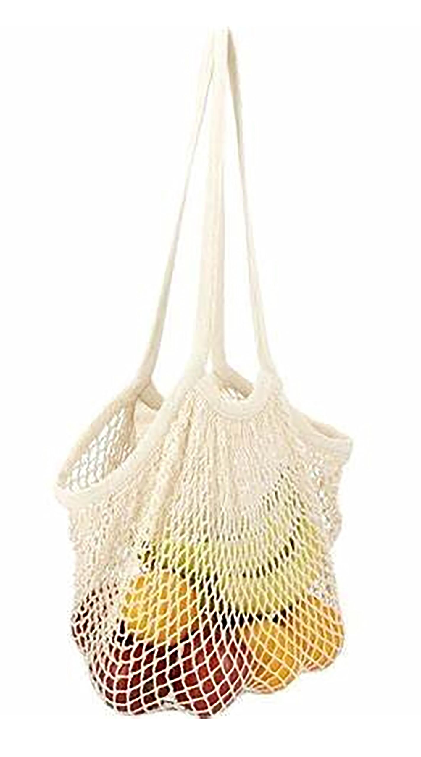MSK Looms Eco Friendly Light Weight Cotton Net String Bag with Long Handle, Reusable Produce Bag for Fruits and Vegetable - White