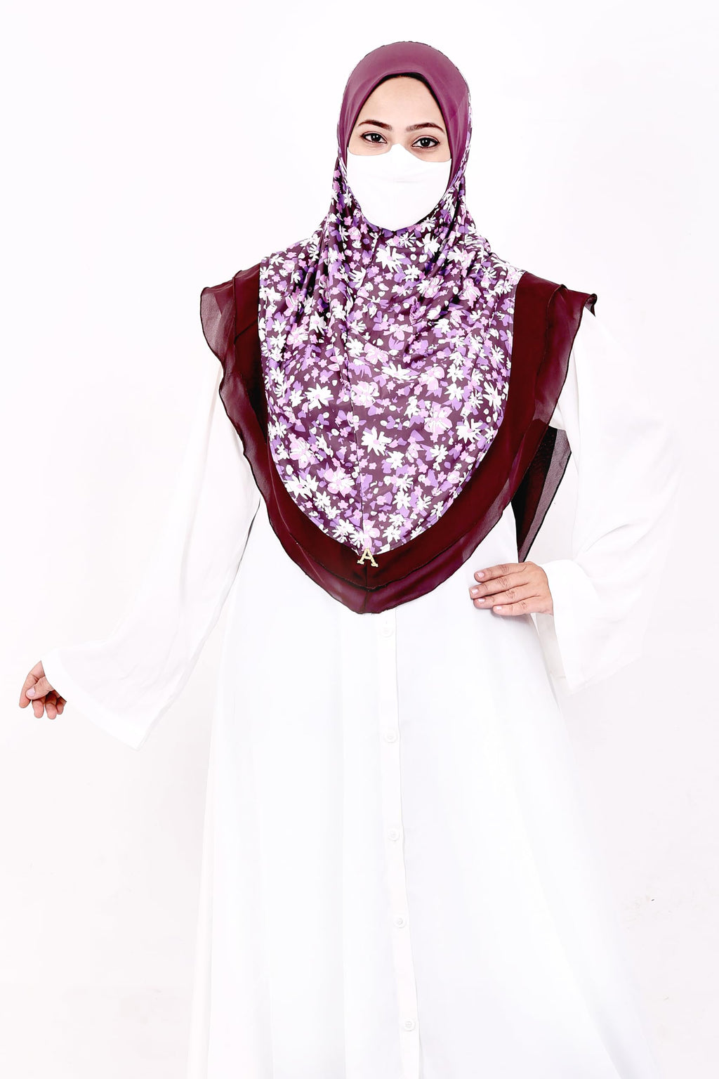 Markaz Hijab Women's Floral Printed Hijab | Ready-to-Wear Modest Headscarf | Lightweight Soft Fabric Instant Hijab | Elegant Scarf for Prayer and Casual Outfits (Purple floral, Medium)