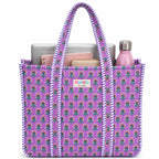 PShomes Large Cotton Tote Bag 18x18 Inches – 100% Cotton Shoulder Bag with Inner Pocket | Reusable Eco-Friendly Carry Bag for Laptop, Shopping, Travel & Daily Use (Purple-BLOCK)