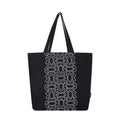 SKAPADORO Canvas Big Zip Handbag Shopping Tote,100% Cotton, Inner Pocket, Unisex Embroidered Comfortable Bag For Travel Office Beach Shopping, Easy To Wash Trendy Everyday Shoulder Bag(Black & White)