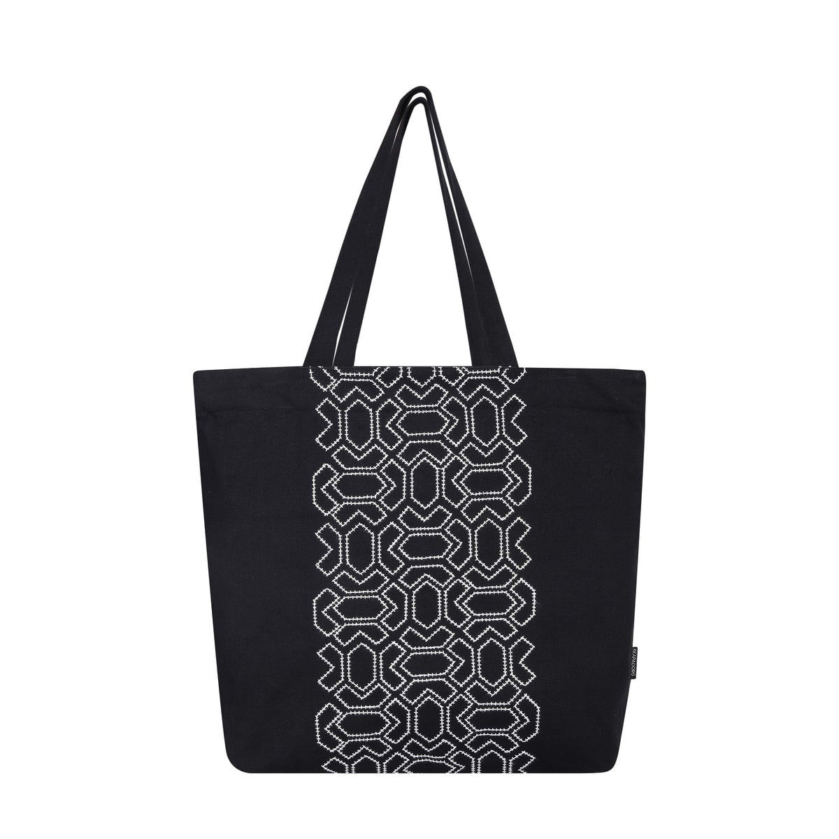 SKAPADORO Canvas Big Zip Handbag Shopping Tote,100% Cotton, Inner Pocket, Unisex Embroidered Comfortable Bag For Travel Office Beach Shopping, Easy To Wash Trendy Everyday Shoulder Bag(Black & White)