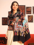 Pashmoda Women Mughal Bagh 100% Pure Wool Fabric Kalamkari Embroidered Shawl (Size: 40x80in, 101x203cm) KAS22