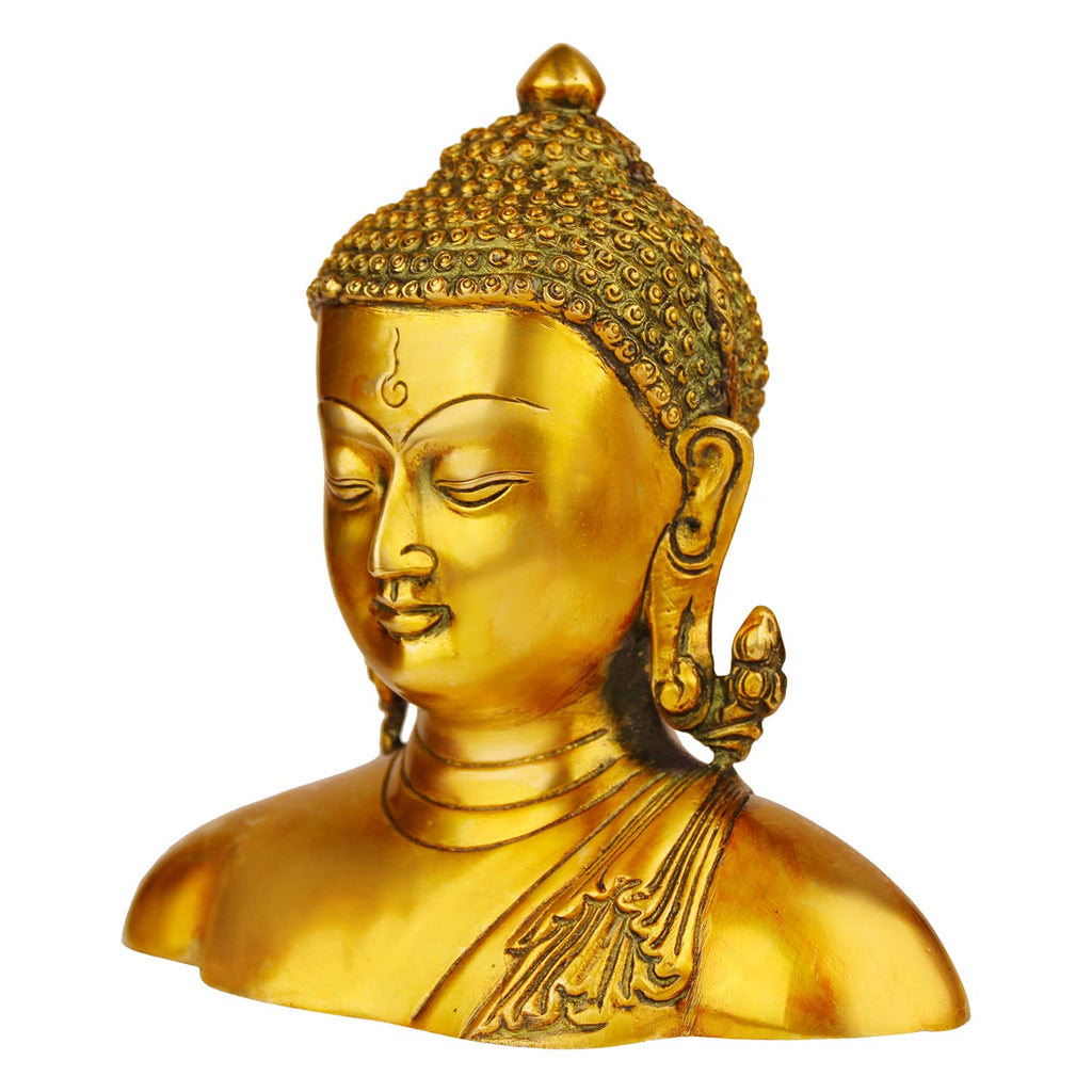 ARTVARKO Brass Buddha Head Bust Statue Home Décor Entrance Office Table Living Room Meditation Luck Gift Feng Shui Showpiece 6.5 Inches