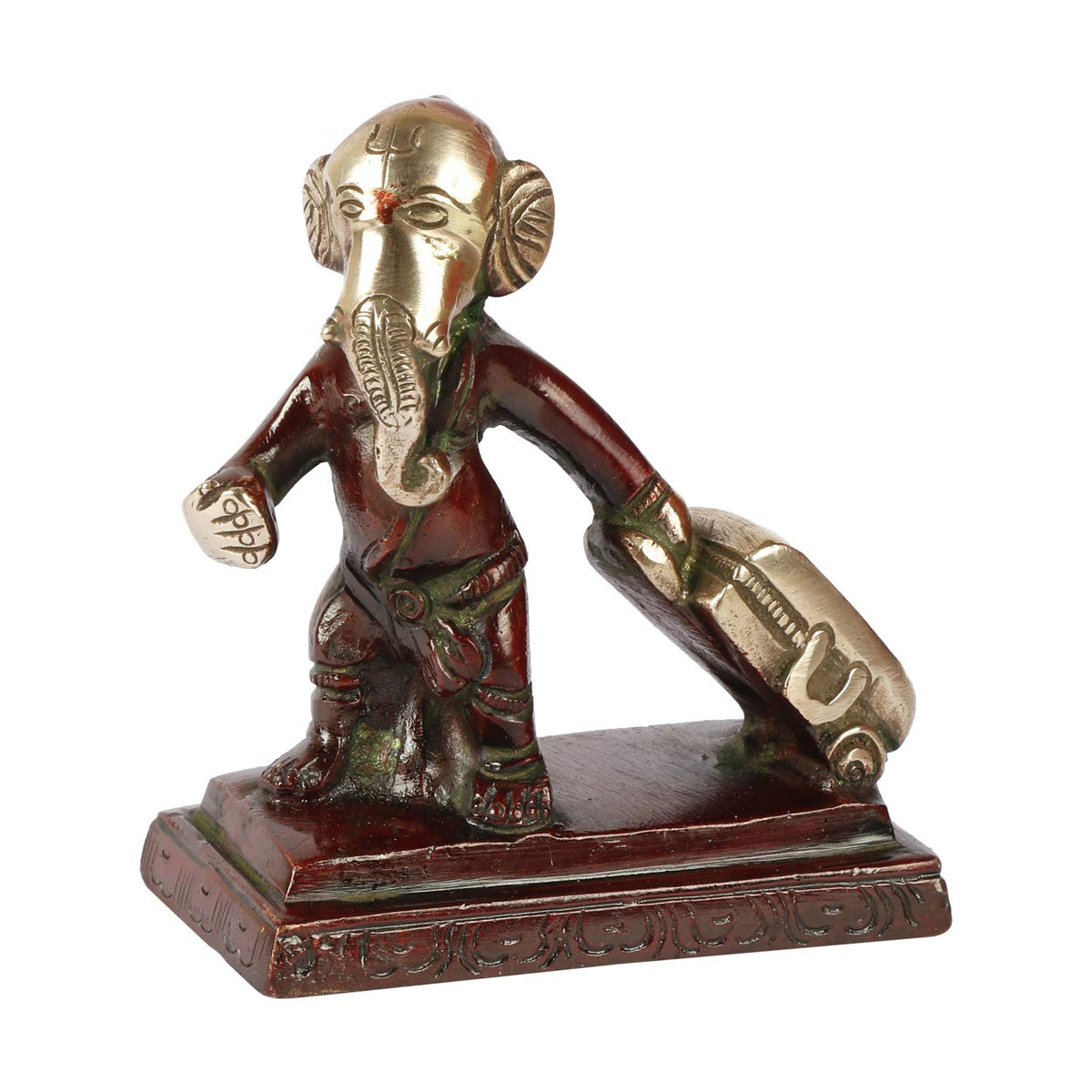 ARTVARKO Brass Ganesha Travelling Ganesh with Suitcase Bag Idol Statue (3.5x4 Inch Cherry Gold)