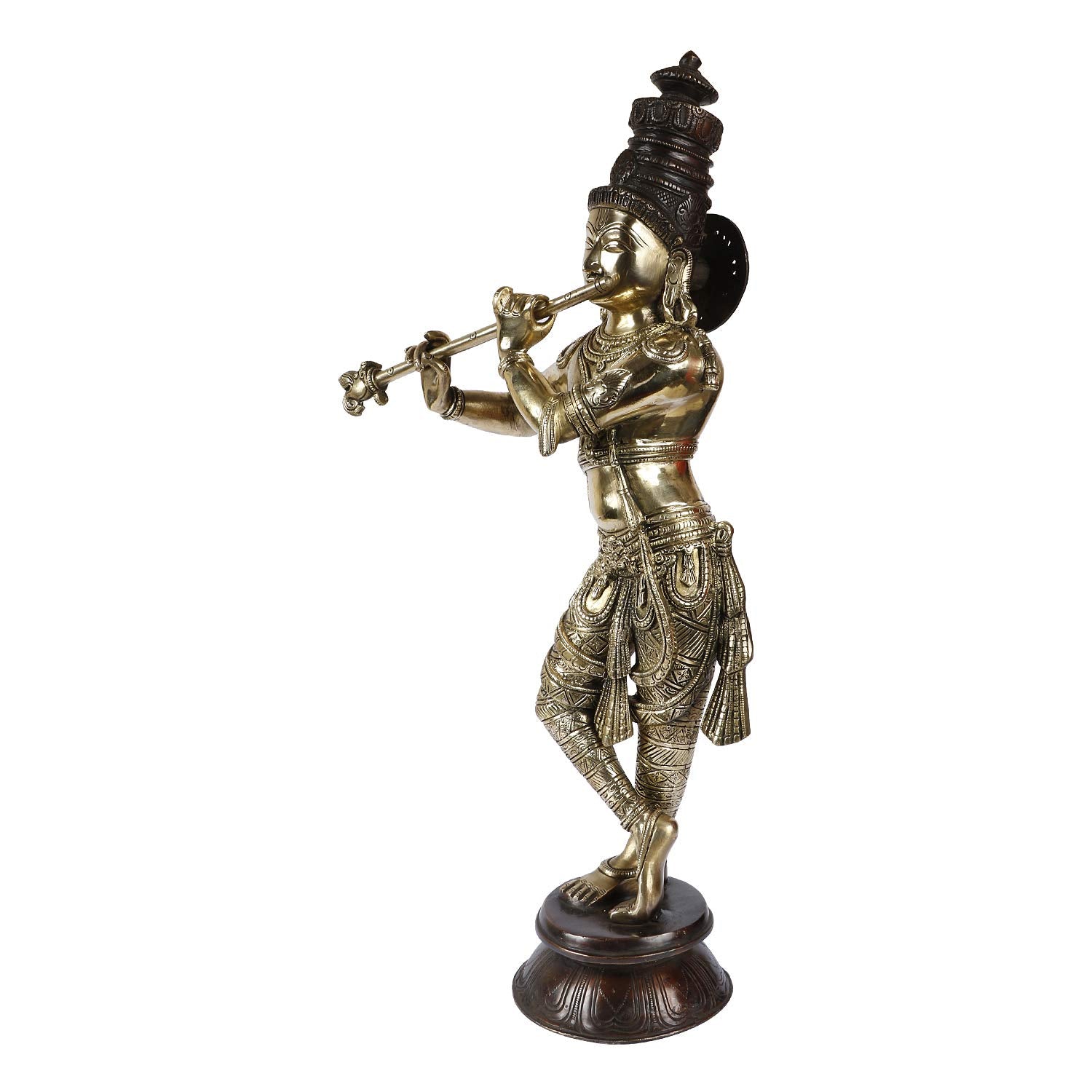 Svarup Brass Krishna Bhagwan Idol Murli Kishan Murti Playing Bansuri Gift for Home Mandir Decor Marriage Height 23 Inch Weight 9.3 Kg Gold and Black