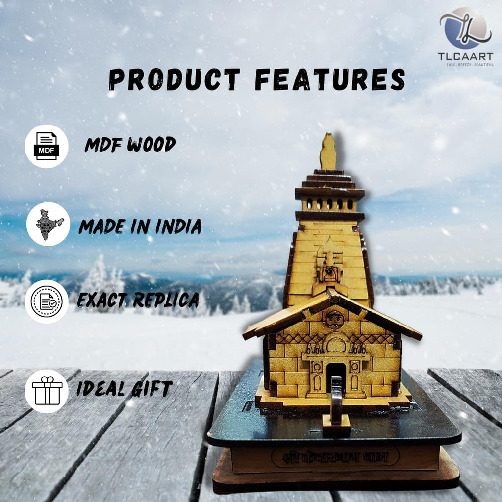 TLCAART Kedarnath Mandir | MDF Wood Temple | 3D Miniature | Decoration Wooden Showpiece for Home, Office | Size: 14 x 7.5 x 11 cms | Pack of 1
