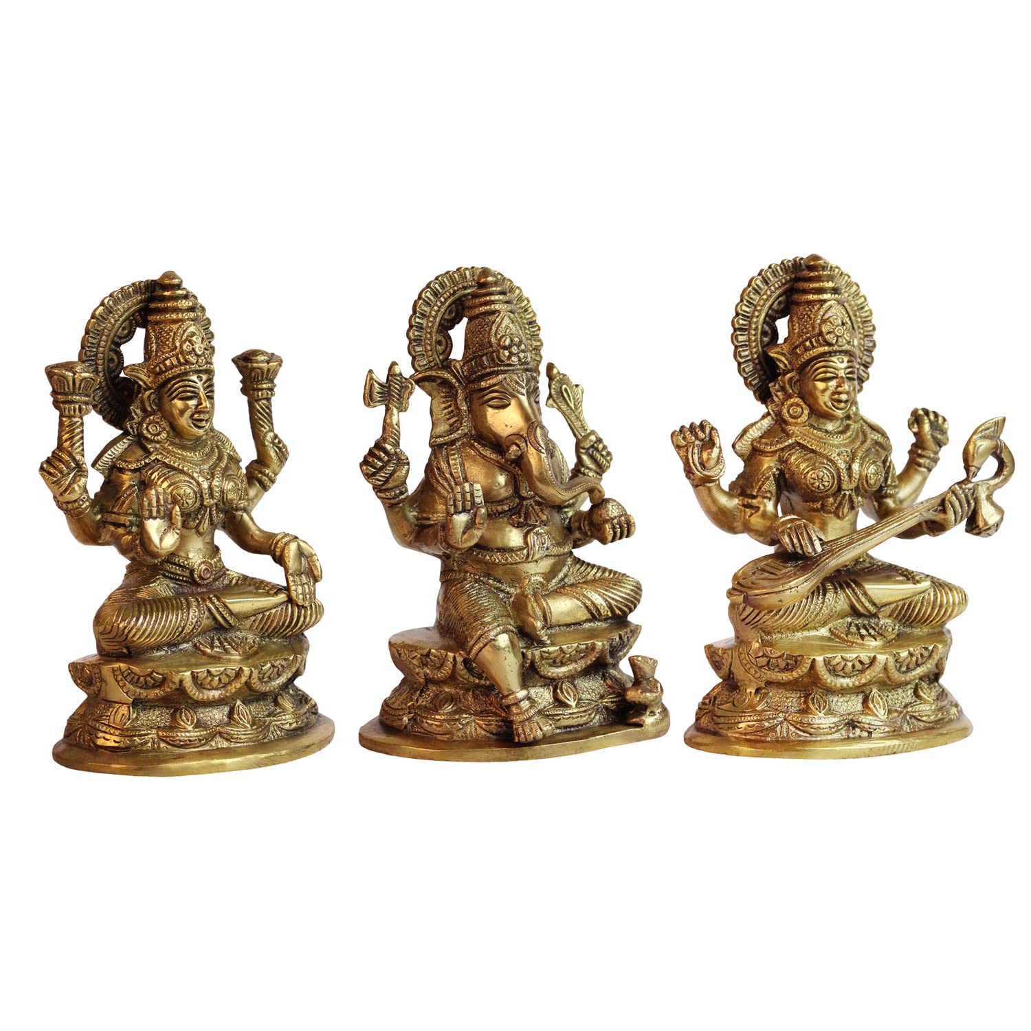 ARTVARKO Brass Lakshmi Ganesha Saraswati Idol Ganesh laxmi Murti Statue for Puja Home Office Success Entrance Decor Diwali Pooja Good Luck Gift 7 Inches