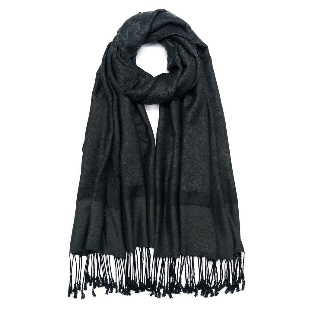 QIUTIMIY Paisley Pashmina Shawl Wrap Women Reversible Vintage Jacquard Pashmina Rave Scarf with Fringe for Evening, Wedding, Flower3-black, 180*70CM
