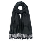QIUTIMIY Paisley Pashmina Shawl Wrap Women Reversible Vintage Jacquard Pashmina Rave Scarf with Fringe for Evening, Wedding, Flower3-black, 180*70CM
