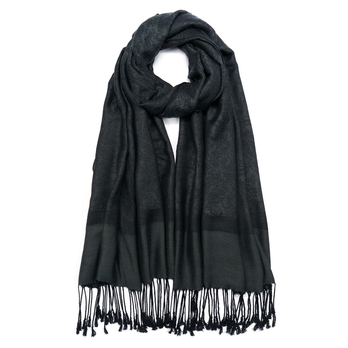 QIUTIMIY Paisley Pashmina Shawl Wrap Women Reversible Vintage Jacquard Pashmina Rave Scarf with Fringe for Evening, Wedding, Flower3-black, 180*70CM