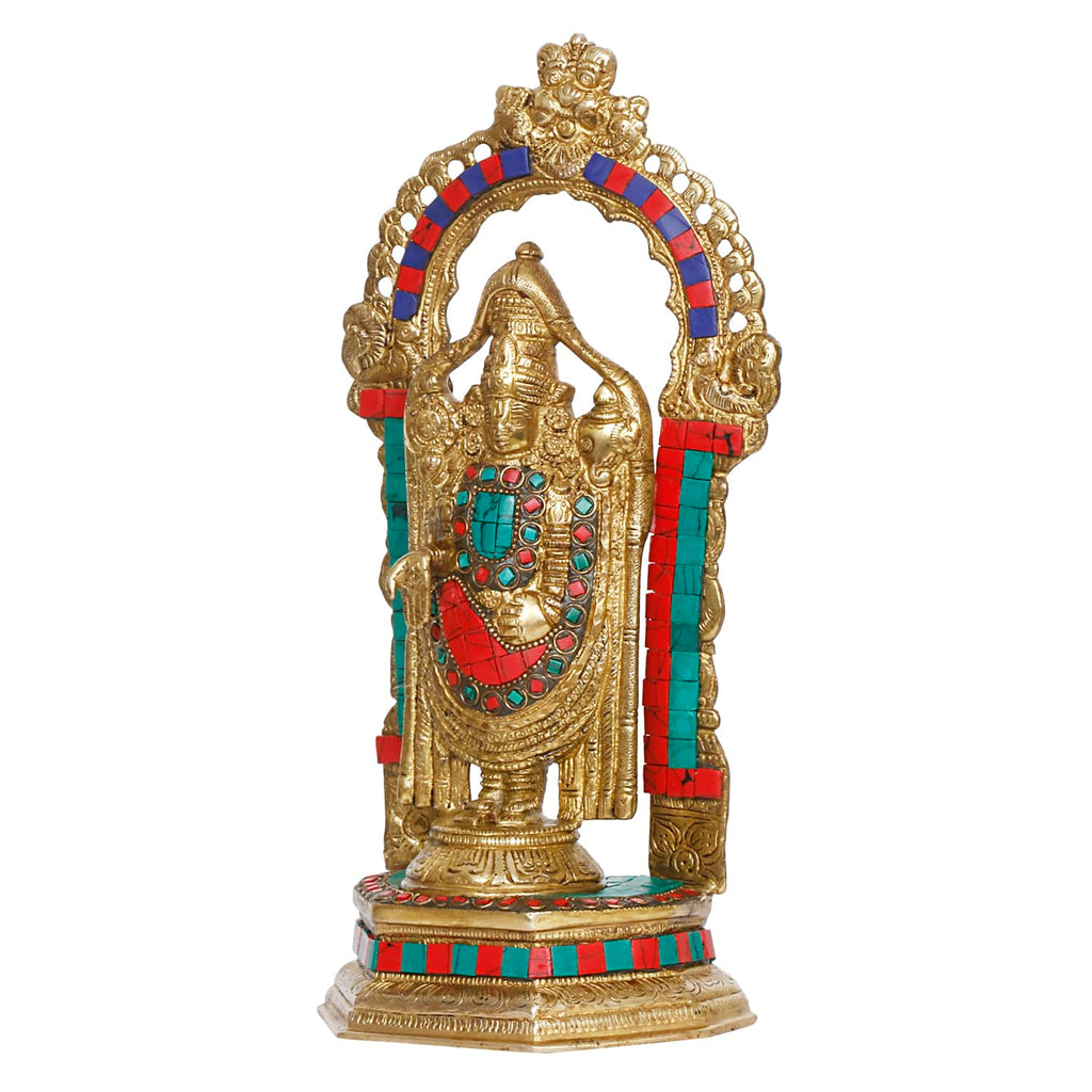 ARTVARKO Lord Tirupati Balaji | Sri Venkateswara Brass Statue with Multicolor Stone Work Religious Strength God Sculpture Idol Height 12 Inches