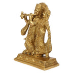 SVARUP Brass Radha Krishna Murti with Peacock in Gold Color Height 8 inch