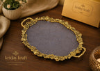 KridayKraft Hand Crafted Metal Rose Ovel Shape Tray for Home Centre Dining Table Serving Dry Fruits