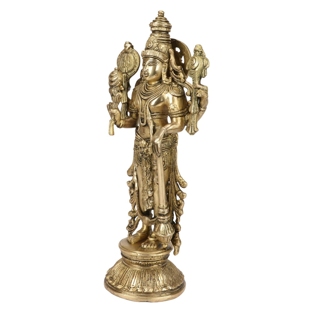 ARTVARKO Astadhatu (8 Metals) Made Shri Nararayn Standing Idol/Brass Made Narayan Stand Idol/Maha Vishnu Bhagwan Brass Idol 13 Inches