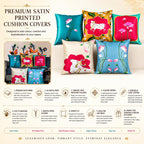 Vendola Decorative Satin Sofa Cushion Covers Set of 5, 20 Inch x 20 inch, Sofa Pillow Cover, Ethnic Festive Cow Pichwai, Multicolor, Rajasthani Design, Zipper Closure (Lotus Cow, 20X20 Inches)