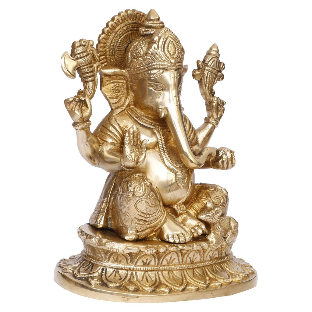 ARTVARKO Brass Lord Ganesha Idol Statue Ganesh Ganpati Sitting on Lotus Murti for Entrance Home Décor Diwali Decoration Pooja Gift 8.5 Inch
