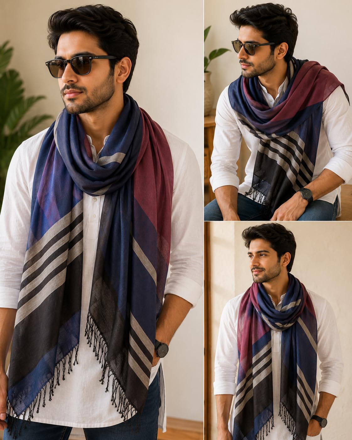 Premium Viscose Scarf for Women & Men | Soft Lightweight Fashion Stole | Breathable Wrap with Tassel Fringe | Large 28 x 72 Inch Shawl for Casual, Travel & Winter | Multicolour