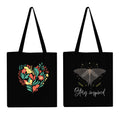 Peach Blossom zipper with Pouch Reusable Tote Bags, 100% Cotton Shopping/Grocery Bag, Multi-Purpose Bag 5kgs Capacity, 2 Pack (BlackHeart_BackInspire)