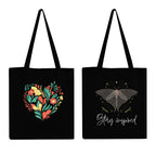 Peach Blossom zipper with Pouch Reusable Tote Bags, 100% Cotton Shopping/Grocery Bag, Multi-Purpose Bag 5kgs Capacity, 2 Pack (BlackHeart_BackInspire)