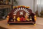 BerryBox Wooden Pooja Mandir for Home & Office - Mini Pooja Stand for Wall Hanging | Small Wood Temple for Desk & Shelf | Compact Devghar for Home Wall Mounted & Tabletop (8.5 x 6 x 5.5 Inch, Brown)